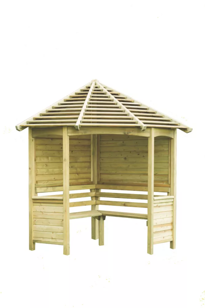Forest Venetian 6' 6" X 5' (Nominal) Hexagonal Timber Arbour 3 Forest Venetian 6' 6" X 5' (Nominal) Hexagonal Timber Arbour